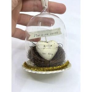 Birdnest Heart Music Note Glass Case Christmas Ornament Peace On Earth Handcraft